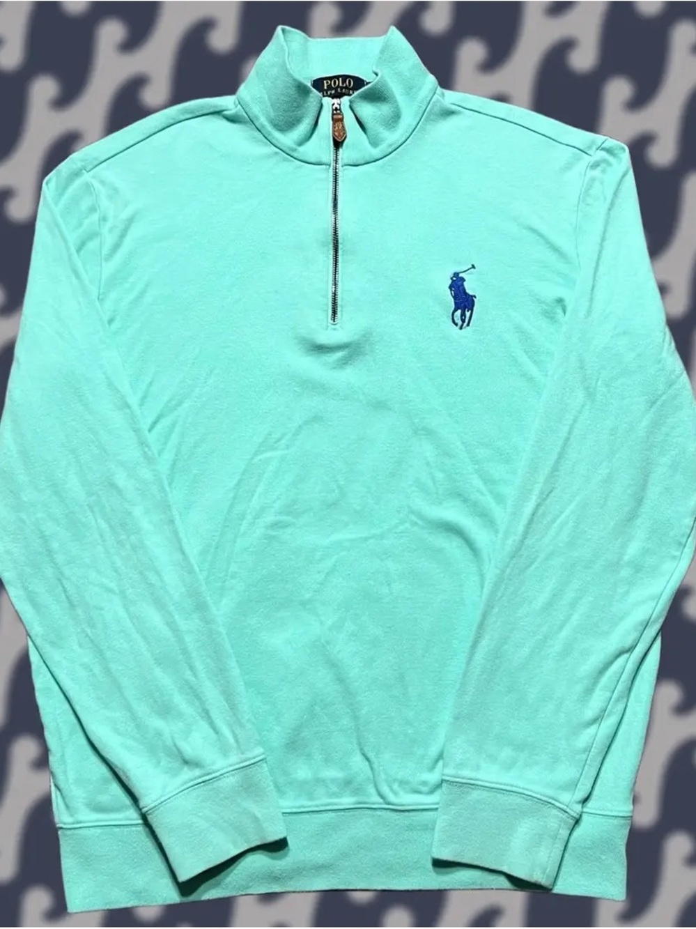 Ralph Lauren Aqua 1/4 Zip Pullover with Blue Polo Logo - Picture 9 of 9